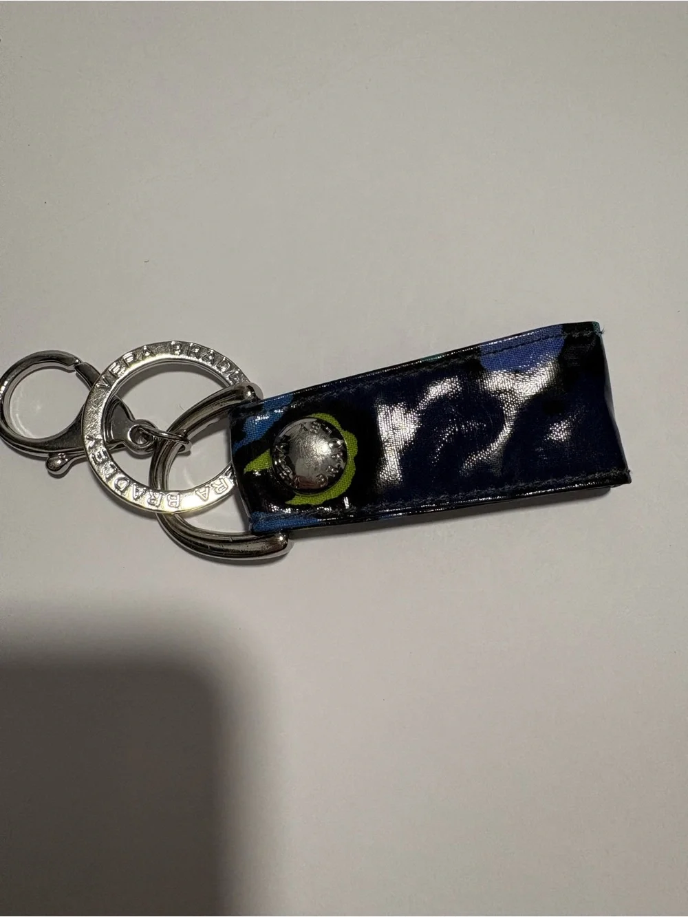 Vera Bradley Keychain Navy Blue Leather Key Fob with Silver Hardware